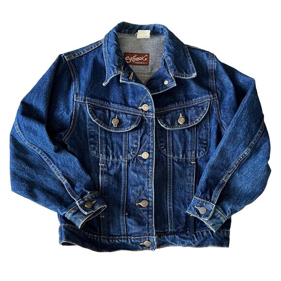 Vintage 80s Dark Wash Denim Best Friends Graphic Buttoned Jacket / XS - Picture 7 of 12